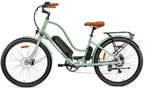 Touroll B2 26 Zoll City E-Bike mit 250W 50N.M Motor und 36V 561.6Wh Abnehmbarem Akku Pedelec Cityräder Elektrofahrrad, 25KM/H, Reichweite 100km, Ebikes für Erwachsene Herren und Damen Stadtpendler