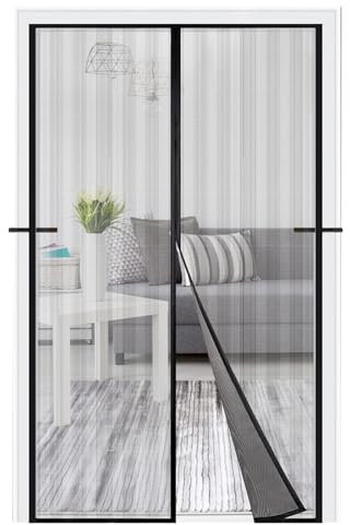 Wizvox Puerta De Pantalla Magnética, Cortina Antimoscas Puerta Exterior Duradero Transpirable Fibra de Vidrio, Mosquitera para Balcón Corredera Terraza,Black-140×220cm