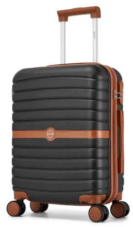 Kono Cabin Suitcase 55x40x20 Lightweight ABS + PC Hard Shell Carry On Trolley Case Small Travel Hand Luggage with 3 Digit Combination Lock Spinner Wheels (Black/Brown)