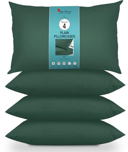 GC GAVENO CAVAILIA Housewife Pillowcases 4 Pairs - 100% Microfibre Bed Pillow - Standard Size 75x50 cm - Hypoallergenic Pillowcase - Envelope Closure - Wrinkle, Fade & Stain Resistant - Dark Green