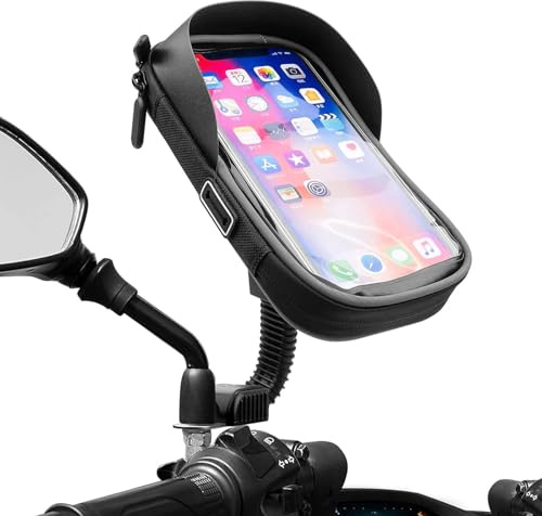 Crynvor 360° Rotación Soporte Movil Moto Retrovisor, Soporte Móvil Patinete Electrico con Pantalla Táctil y Visera, Portamoviles Moto para Smartphone de 4.5-7 Pulgadas(Negro)