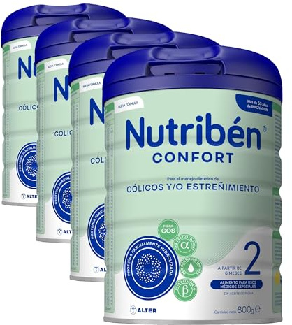 Nutribén Confort 2 - Leche en Polvo Bebé Anticólicos y Antiestreñimiento desde el Sexto Mes | Fuente de Aminoácidos y Péptidos | sin Aceite de Palma | con Cacito Dosificador | 1 Bote de 800g