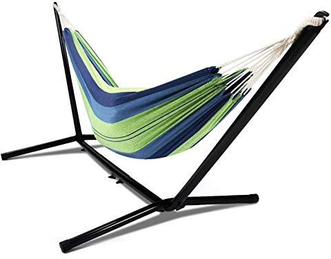 IDMarket Hängematte mit Metallständer und gestreiftem Stoff in Blau und Grün