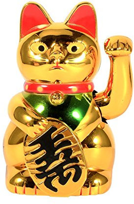 DEWIN Gold Waving Cat, Lucky Japanese Large Gold Waving Hand Paw Up Wealth Prosperity Welcoming Cat Good Luck Feng Shui Decoration