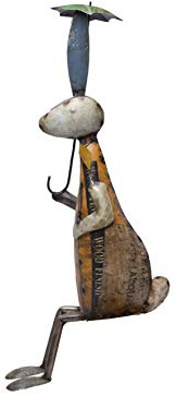DeKulture Handcrafted Recycled Iron Easter Bunny with Umbrella: Spring & Garden Statue (3x6x23 Inches)