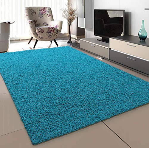 SANAT Teppich Wohnzimmer - Aqua Hochflor Langflor Teppiche Modern, Größe: 80x150 cm