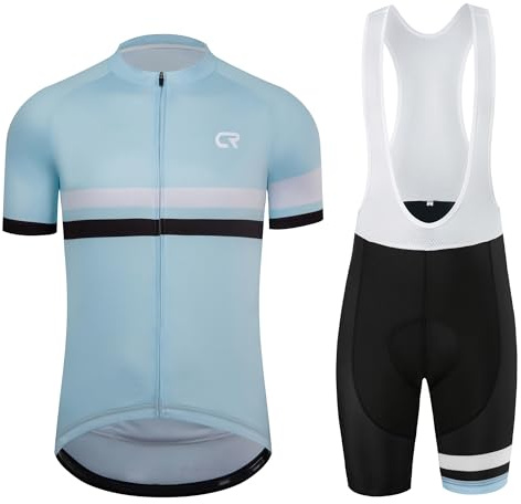 Coconut Ropamo CR Men's Cycling Jersey Set Road Bike Jersey Zipper Pocket Short Sleeves Cycling Kits Bib Shorts 3D Padded (Light Blue, M)
