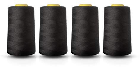 Realm Overlocking Sewing Machine Polyester Thread x Four 5000 Yards Cones White Black Natural Navy Red (Black)
