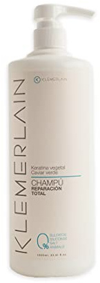 Klemerlain Champú Reparador Zero. Repara, Suaviza e Hidrata el Cabello Dañado y Seco. Hidratación Intensa y Nutritiva. Con Caviar Verde, Panthenol, Vitamina E y Cápsulas de Algodón. Vegano. 400 ml