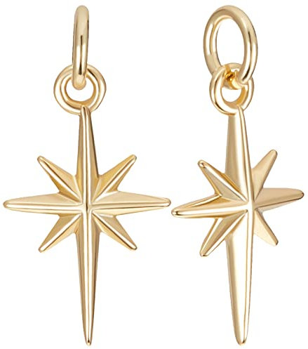 Beebeecraft 1 Box 12 Stück NordsternCharm 18 Karat Vergoldet SternAnhängerCharms Mit Biegering 10x17 mm Für DIYSchmuckherstellung Halskette Armband