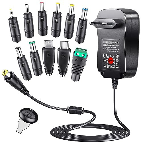 PChero 48W Universal AC/DC Netzteil Adapter Schaltnetzteil mit 11pcs Adapter Tipps, 5V 6V 7.5V 9V 12V 15V 19V 20V 2.5A 4A, enthält Mini & Micro USB Stecker, für Haushaltselektronik und LED Streifen