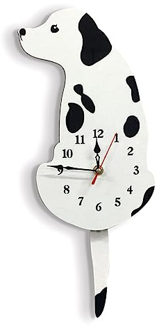 Pinafresa Dog Wall Clock Home Decor Clock Children's Bedroom Wall Decor Dog Wagging Tail Clock Gifts for Children Birthday White