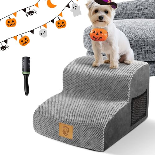 Masthome Hundetreppe 2 Stufen,30cm Haustiertreppe aus Schaumstoff, Hundetreppe für Kleine Hunde mit Waschbar Bezug,Abnehmbar Katzentreppe für Alte Katzen, Bett, Couch