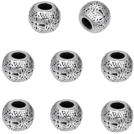 UNICRAFTALE About 8Pcs 304 Stainless Steel Round European Beads Antique Silver Rondelle with Cross Large Hole Spacer Beads Parachute Cord Beads for Hair Beard Bracelets Jewelry Making 13.5mm Diameter