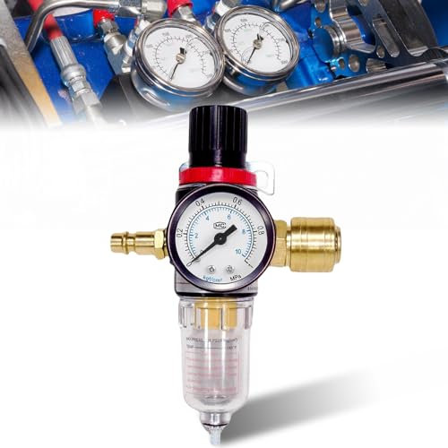 Asfrode Wasserabscheider Druckluft 1/4 Zoll, Wartungseinheit Druckminderer Druckluft Regler Kompressor Druckluftfilter Wasserabscheider Deutscher Schnellkupplungen und Manometer (Schwarz)
