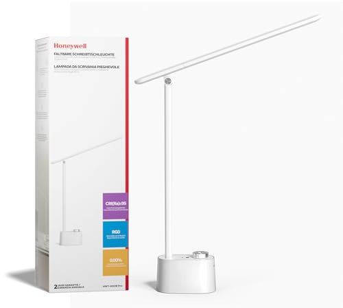 Honeywell Upgraded LED Desk Lamp - H01 Pro Sunturalux™ Foldable Desk Light with USB A+C Charging Port, 3 Color Modes Dimmable Table Lamp for Home Office Reading(White)