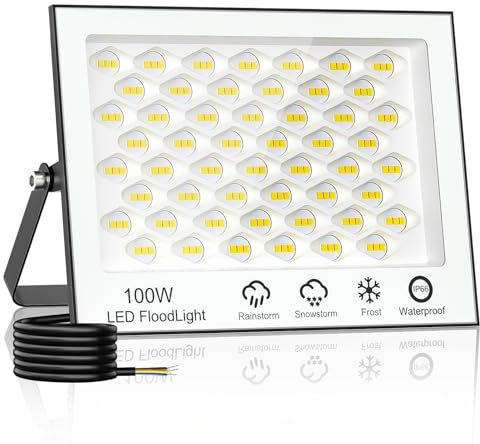wowspeed 100W LED Floodlight Outdoor, 10000LM Outside LED Security Lights, IP66 Waterproof Flood Light, White LED Lights for Garden, Backyard, Garage, with 75cm Cable
