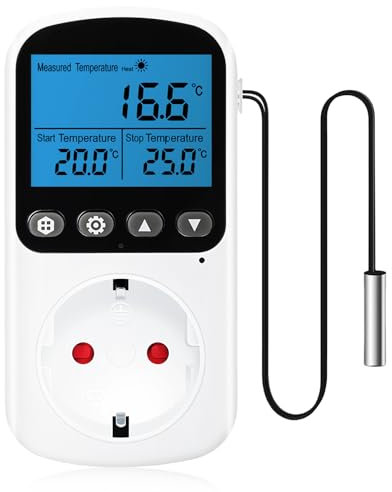 Digitaler Temperaturregler, Thermostat Steckdose, Temperaturregler 230v Mit Fühler, Temperaturschalter, Steckdosenthermostat, 230v Digital Thermostat Steckdose Feuchtigkeitsregler Für Gewächshaus