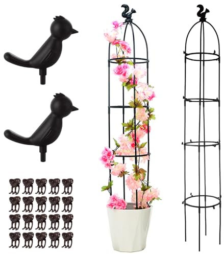 LOLYSIC 2Pcs Garden Obelisk Climbing Plants Supports, 145cm 4.8ft Garden Trellis for Climbing Plants, Heavy Duty Outdoor Patio Lawn Obelisks Trellis for Potted Flowers, Vine, Vegetables, Black