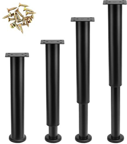 QWORK® 4 Piezas Patas para Muebles, Patas para Muebles Ajustables en Altura 25-42 cm, Negro Patas para Muebles, para sofá, Cama, Armario