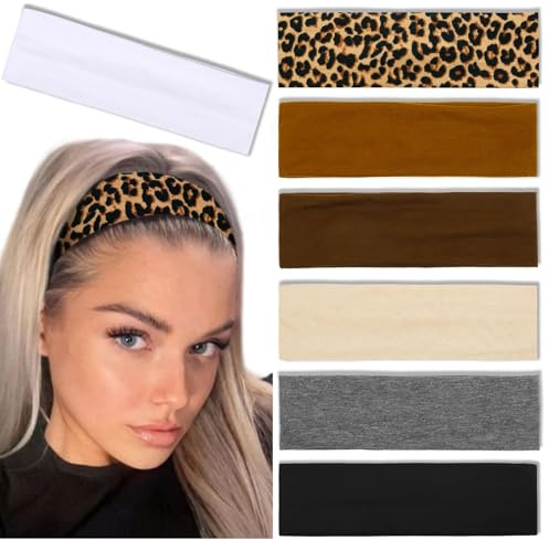 GlamRays Lot de 7 bandeaux élastiques antidérapants multicolores pour femme, 5,1 cm de large, mélange de coton et de polyester, adulte, femme
