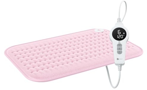 BR Bringer Termoforo Elettrico a infrarossi con spegnimento automatico - 6 livelli di riscaldamento (25-60°C), protezione contro il surriscaldamento, lavabile, display LED (Rosa, 45 x 30 cm)