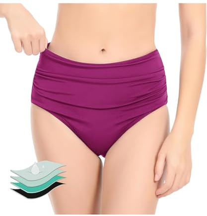 ABINGOO Donna Periodo Bikini Classic Triangolo Pantaloni da Bagno Ruched Vita Alta Pezzo sotto Mestruale Nuoto Bikini(Rosa,XXXL)
