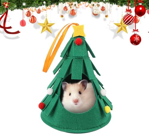 Sapin de Noël pour hamster 12 x 16 cm, cachette chaude et confortable de la Guinée, maison de Guinée, jouet de Noël pour hamster, accessoires de Noël pour petits hamsters