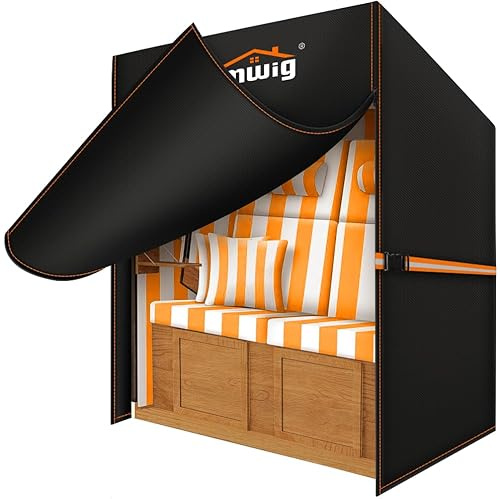 Rimwig Telo protettivo per sedia da spiaggia, resistente all'inverno, 120 x 90 x 155/140 cm, per sedie da spiaggia a 2 posti, Oxford 600D, impermeabile, copertura per poltrona da spiaggia con nastro