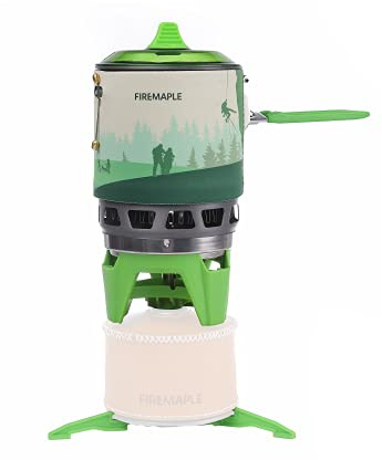 Fire-Maple FMS-X3 0.8 Litre Camping Stove Portable Gas Backpacking Stove with Electric ignition Pot Support & Fuel Can Stabiliser Jet Burner Pot System for Outdoor Trekking Hiking(Green)
