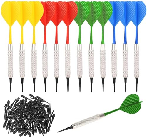 txuzong Juego de 12 Dardos Blandos con Punta de Plástico - 36 Puntas de | Repuesto Incluidas - Para Diana Electrónica - Ideal para Principiantes y Entrenamiento Avanzado