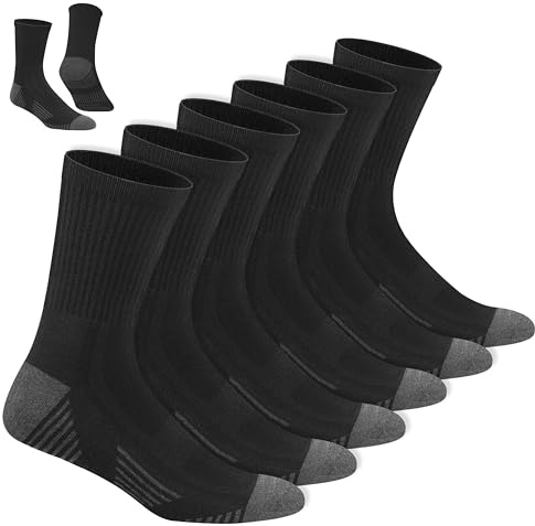 NAVYSPORT Chaussettes de sport en coton crew pour hommes, lot de 6 paires, Longueur de léquipage (43-46, Noir)