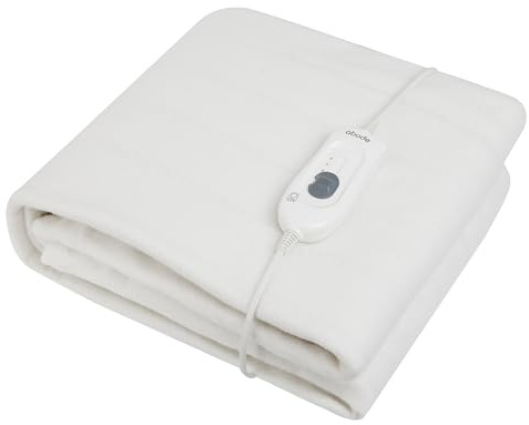 Abode Single Electric Blanket 60W White Heater with 3 Heat Settings, Preheat Function & Detachable Controls, 1.4m Power Cord & Machine Washable AESB1001 (Single)