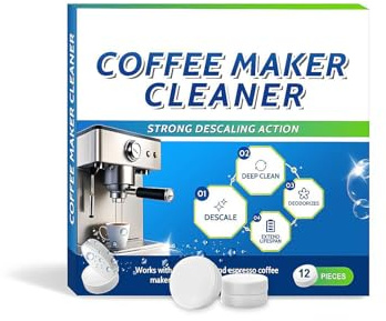 Pastiglie detergenti e disincrostanti universali per macchine da caffè, 12 pezzi, ad azione rapida, soluzione anticalcare per macchine da caffè espresso, pulizia profonda delle parti interne