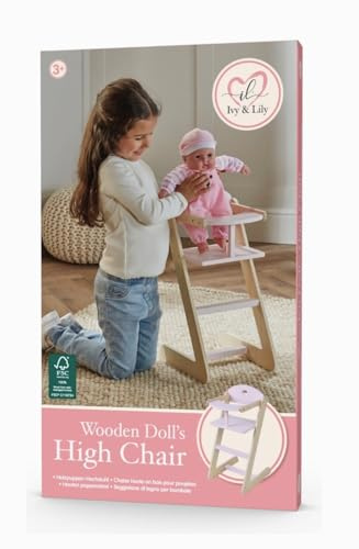 Dimples Wooden Doll High Chair for Little Ones, Traditional Style Toy Furniture, 24.9L x 30W x 52.5H cm