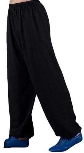 Crysterris Kung Fu Suit Bottoms Women, Cotton and Linen Tai chi Trousers for Men, Lightweight Martial Arts Pants with Pockets(Size:M,Color:Black)