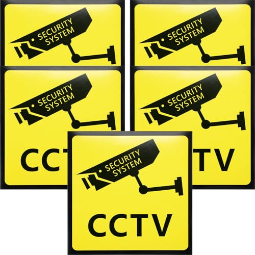 VALICLUD Panneaux D’avertissement « Propriété Privée – Défense D’entrer » Cctv 10x10 Cm, Lot de 5 Autocollants de Sécurité Vidéo pour Surveillance 24h, Panneau Caméra Extérieur Résistance