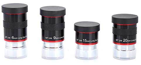 Kit de Ocular Ultra Gran Angular de 1,25 Pulgadas y 68° con Tratamiento FMC, oculares para telescopio astronómico de 6, 9, 15 y 20 mm, Totalmente Multicapa y con Largo Recorrido