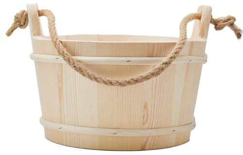Gralara Cazo para Sauna Cubo Sauna Balde con Asa de Cuerda y Soportes Laterales Madera Campana con Acabado Claro Vertido Cómodo y Estable Adecuado para Doméstico Relajación