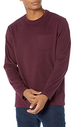 Amazon Essentials Men's Regular-Fit Long-Sleeve Pocket T-Shirt, Burgundy, XX-Large