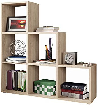 Mirjan24 Treppenregal Trio 011, 6 Fächer, Stufenregal, Aktenregal Bücherregal Standregal Aufbewahrung Regal Raumteiler, Dekoregal (Eiche Sonoma)