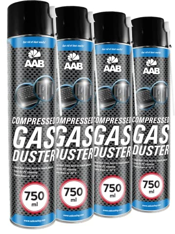 4 x AABCOOLING PC Spray Limpiador 750ml para Limpiar Teclados, Ordenadores, Copiadoras, Cámaras, Impresoras y Otros Equipos Eléctricos | Duster | Eliminación de Polvo | Aire Comprimido | Botella