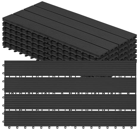 WOLTU WPC Dalle de sol Revêtement Carrelage 30x60cm pour jardin terrasse système plug-in pour fixation, Anthracite 6 pièce / 1 m²