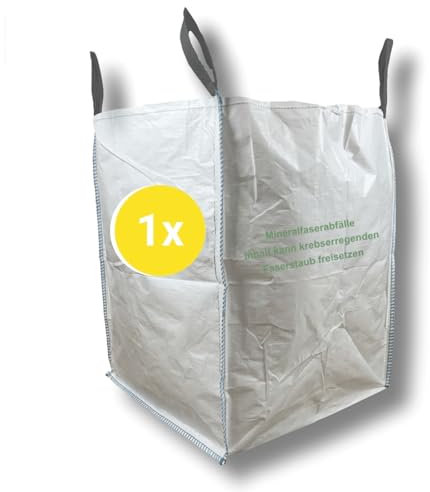 dm-folien Big Bag Mineralwolle 90x90x120cm I 1 Stück I SWL 500 kg I Mineralwolle Sack mit 2 Hebeschlaufen & Schürze I KMF Big Bag Säcke mit 970 Liter Fassungsvermögen I stabil & beschichtet