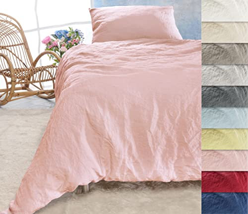 Wohnen & Accessoires GmbH & Co. KG Leinen-Bettwäsche-Set Sintra 100% Leinen aus Portugal, 2-teilig Bettbezug und Kissenbezug (2tlg. 135x200cm + 80x80cm, Altrosa)
