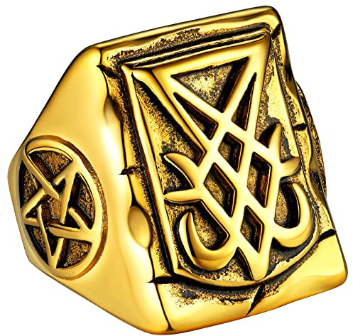 FaithHeart Satan Luzifer fingerring personlig baphomet satansk sigillring punk biker pentagram ring partnerring vänskapsring för män och män, 67 (21.3)