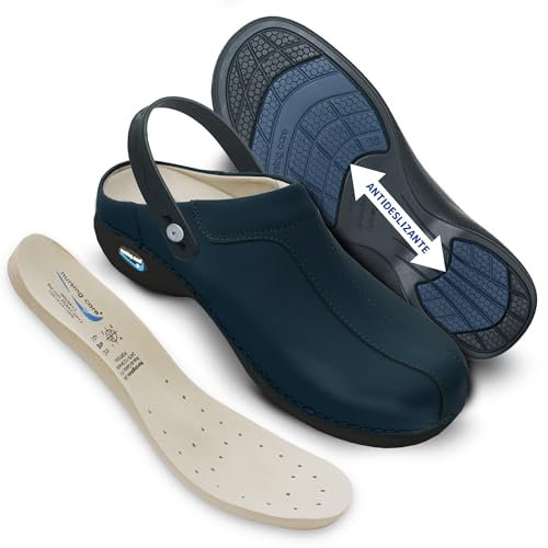 Nursing Care Zuecos de Piel Wash'Go Madrid (Azul Oscuro con Tira, Numeric_41)