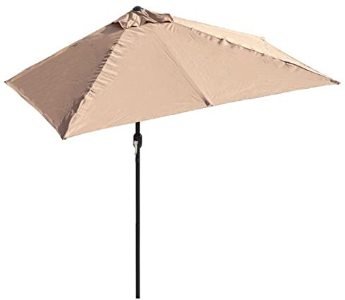 2M/2.5M Ombrellone da Parete a Mezzaluna, Palo Centrale, Mezzo Rettangolare Parasole per Giardino, Esterno, Balcone, Terrazzo(Tan umbrella,250x130cm)