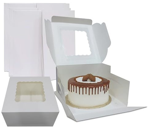 Amour Cake Box Pack of 10 – Premium Quality Sturdy Cardboard 10 Inch Cake Box with Transparent Window to Showcase Cakes, Muffins, Donuts, Pastries -Easy Assembly with Lock Mechanism