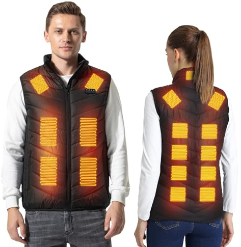 Armorget Heated Vest, 3-Levels Temperature Control, with 17 Heating Zones, USB Rechargeable Heated Gilet, Washable Heated Jacket for Outdoor Camping, Hiking (Batteries Excluded) 2XL Black